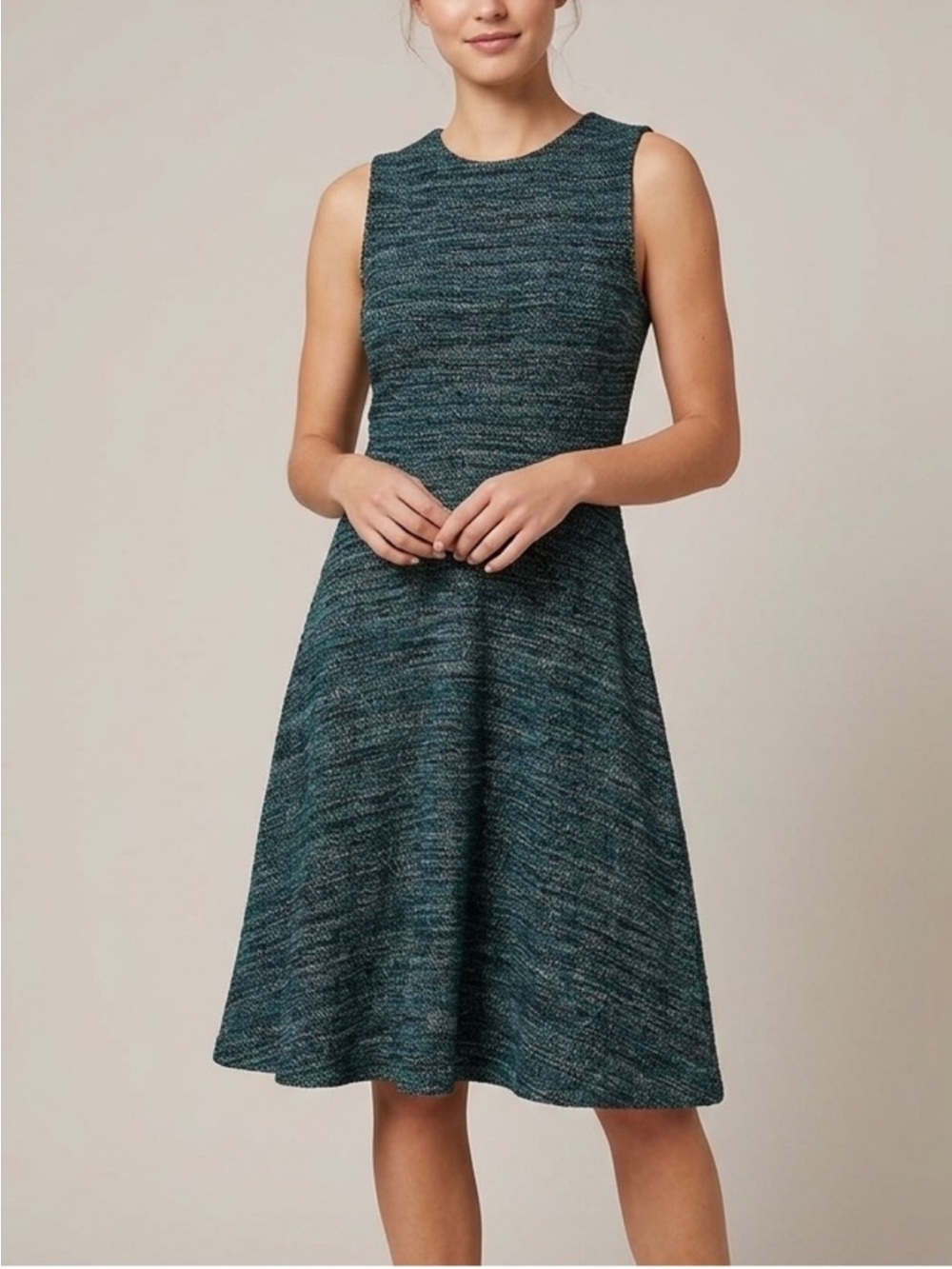 LOFT Teal Black Marled Knit A-Line Sleeveless Midi Dress Classic Modest Career 4
